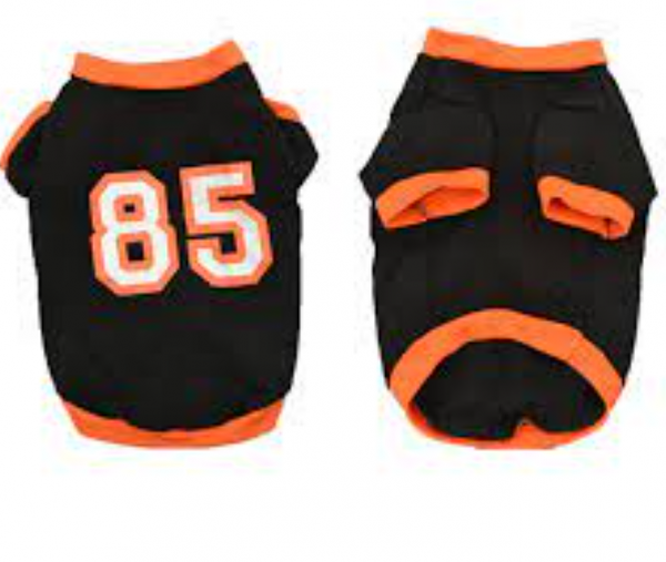 Baju kucing dengan motif angka dan huruf